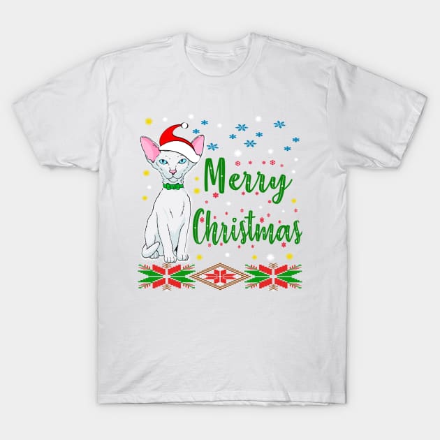 Merry Christmas. Hairless cat Desing. Holiday Gifts T-Shirt by albaley